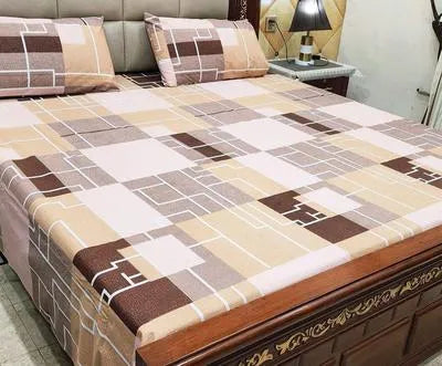 3 Pcs Cotton Printed Double Bedsheet