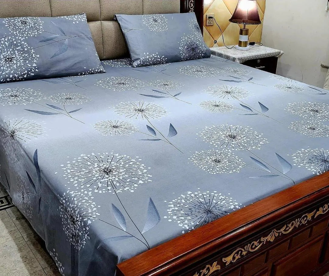 3 Pcs Cotton Printed Double Bedsheet