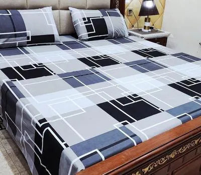 3 Pcs Cotton Printed Double Bedsheet