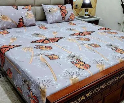 3 Pcs Cotton Printed Double Bedsheet