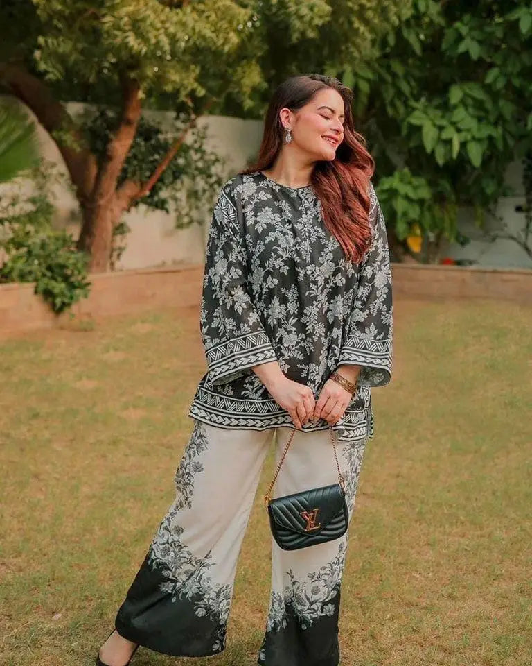 Elegant Women's Stitched Raw Silk Shirt And Trouser Set - 2 Pcs at One Spot