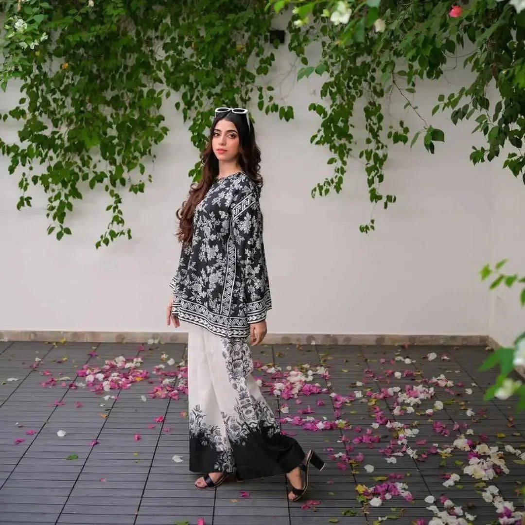 Elegant Women's Stitched Raw Silk Shirt And Trouser Set - 2 Pcs at One Spot