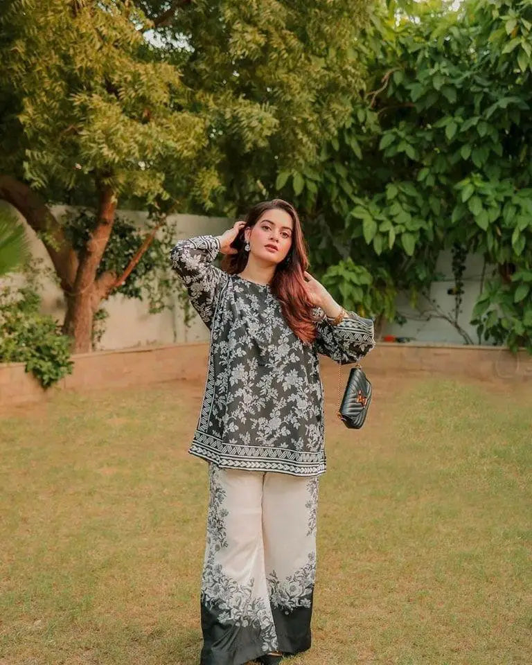 Elegant Women's Stitched Raw Silk Shirt And Trouser Set - 2 Pcs at One Spot