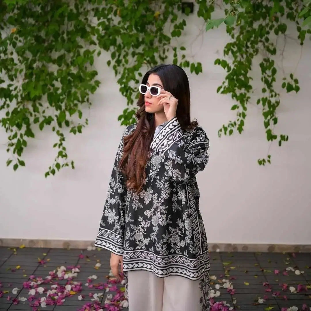 Elegant Women's Stitched Raw Silk Shirt And Trouser Set - 2 Pcs at One Spot