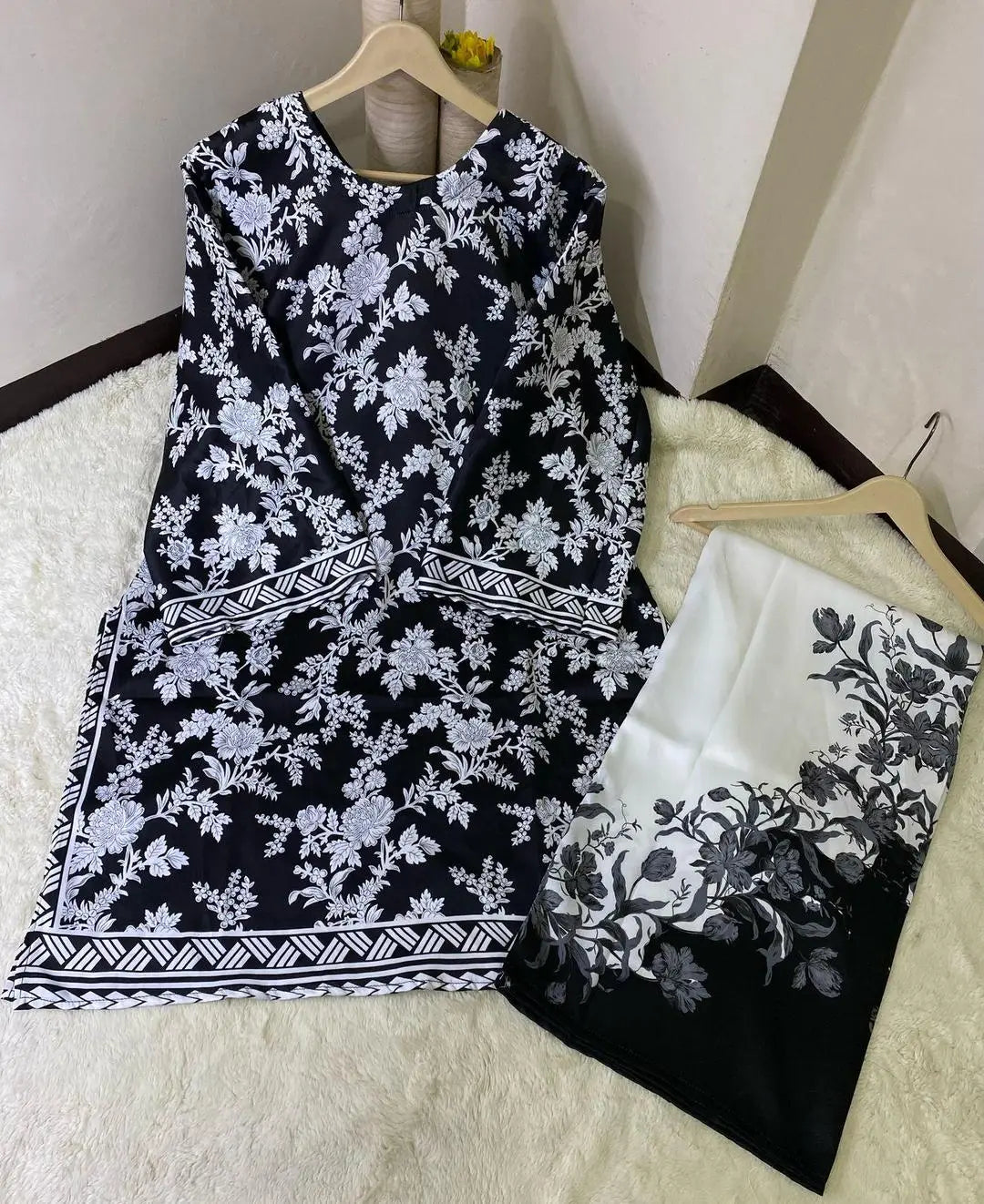 Elegant Women's Stitched Raw Silk Shirt And Trouser Set - 2 Pcs at One Spot