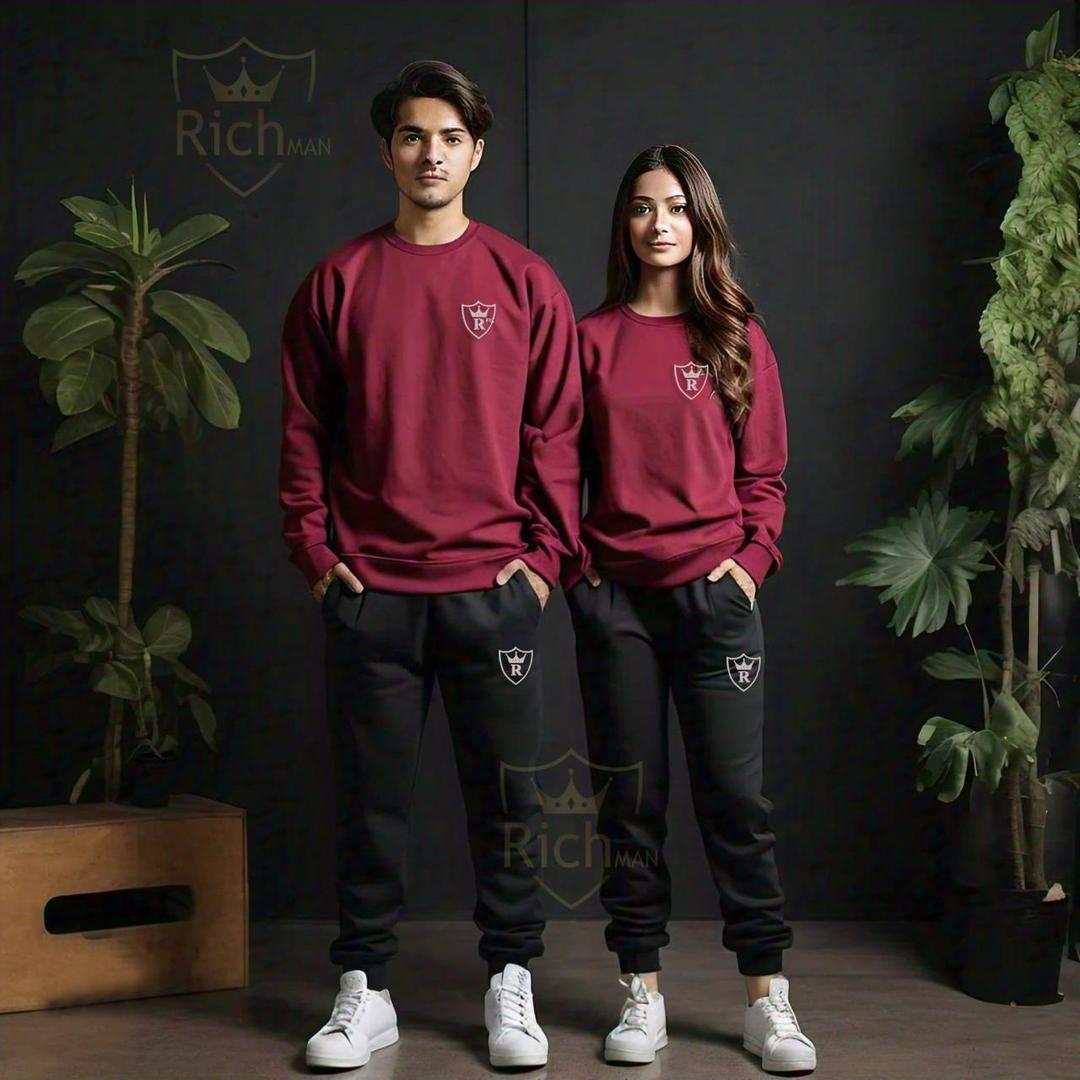 2 Pcs Unisex Fleece Plain Track Suit at One Spot