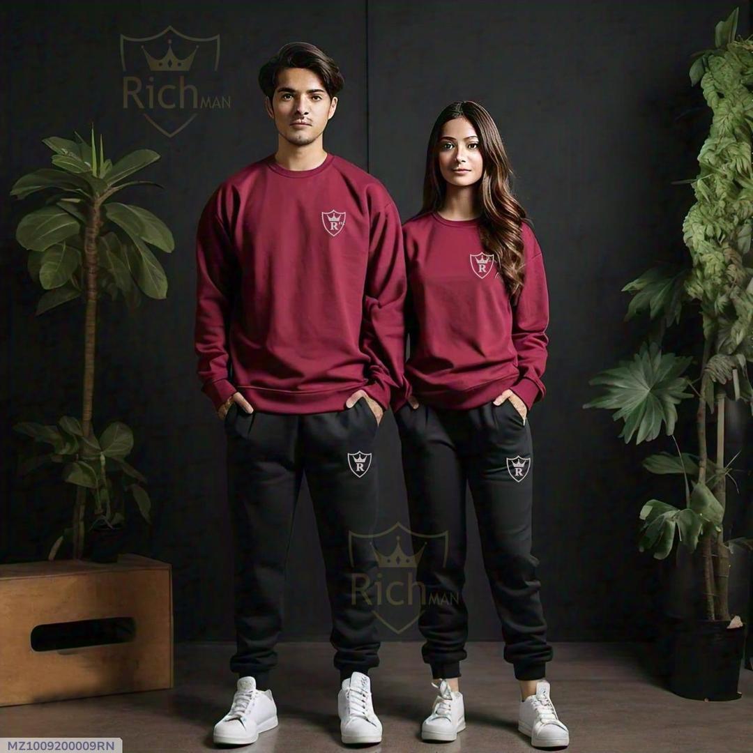 2 Pcs Unisex Fleece Plain Track Suit at One Spot