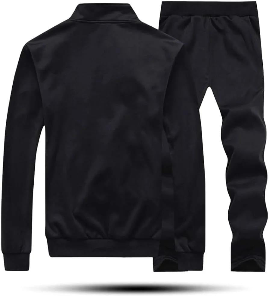 Men's Fleece Track Suit - 2 Pcs - Black - Plain Collar Design at One Spot