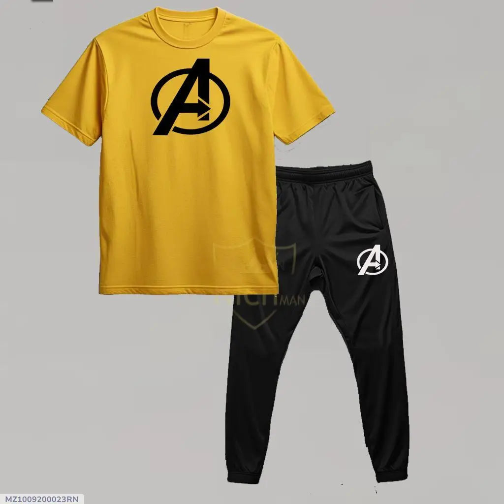 Men's Micro Printed Track Suit - 2 Pcs in Vibrant Yellow at One Spot