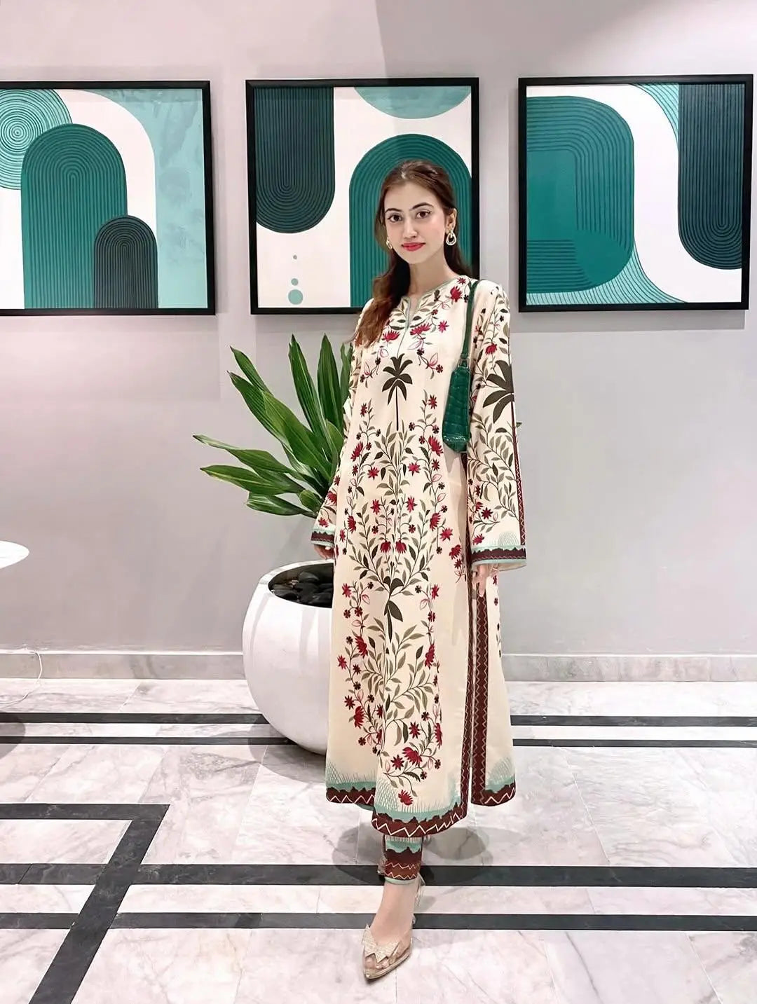 Stylish Printed Lawn Shirt And Trouser Set - 2 Pcs Ensemble at One Spot