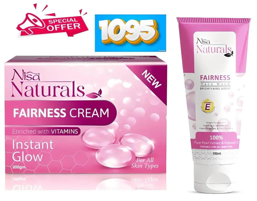 Whitening & Hydrating Fairness Cream with Face Wash - 2 Pcs Set for All Skin Types at One Spot