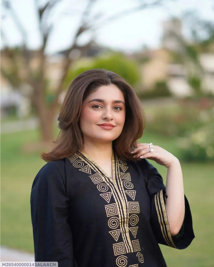 Women Stitched Linen Printed Suit