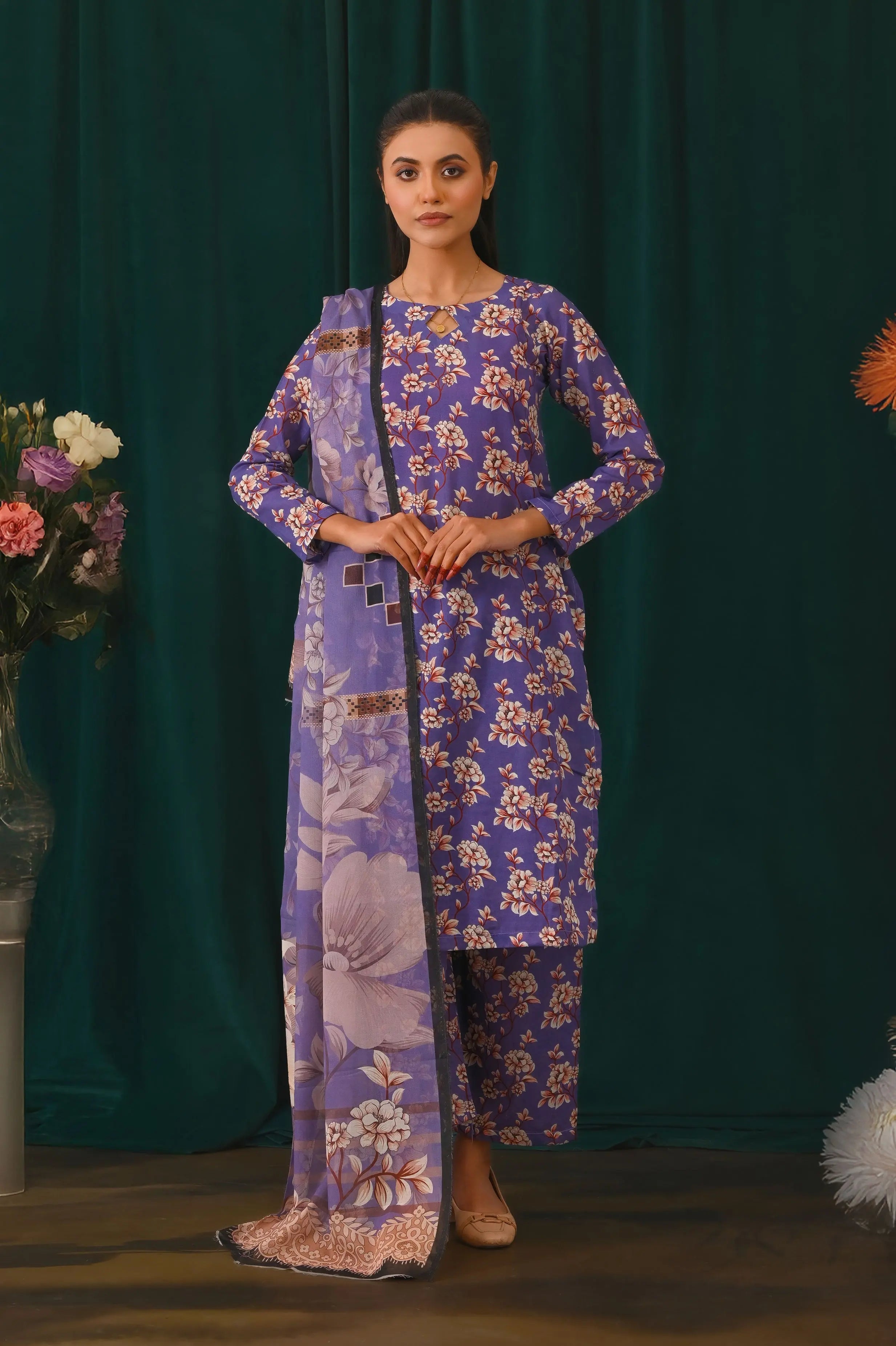 Women Unstitched Lawn Printed Suit 3Pcs | 1010-I&I-UN at One Spot