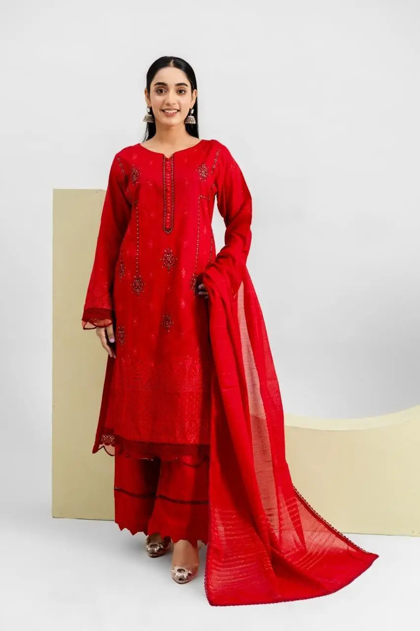 Women's Stunning Embroidered Lawn Suit - 3 Pcs at One Spot