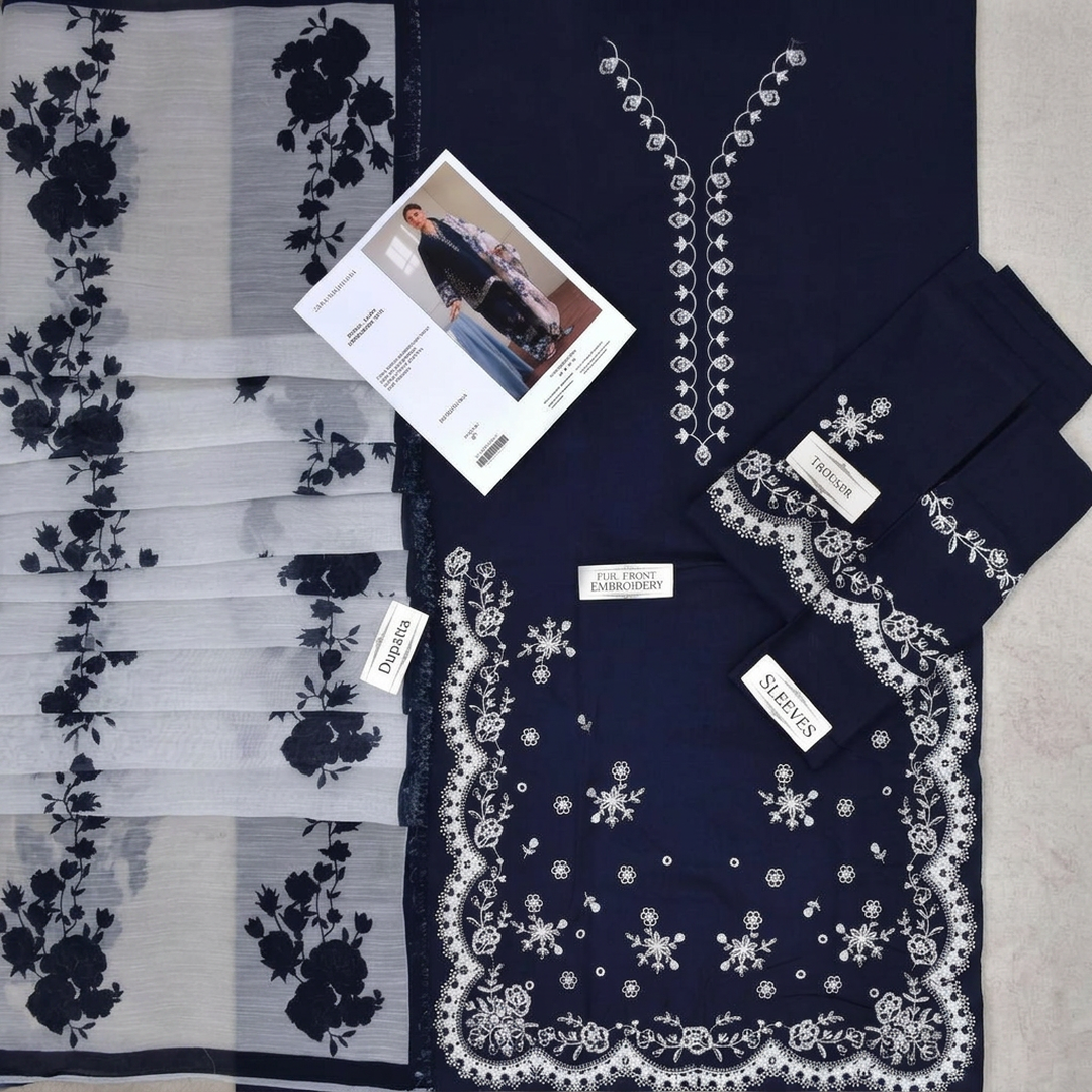 Blue Embroidered 3-Piece Lawn Suit for Weddings Eid