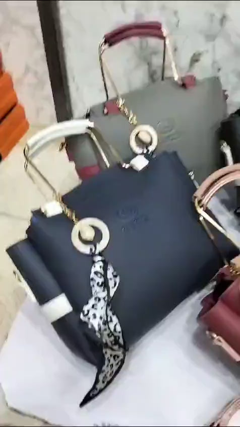 Blue Rexine Handbag Set for Girls with Wallet & Strap