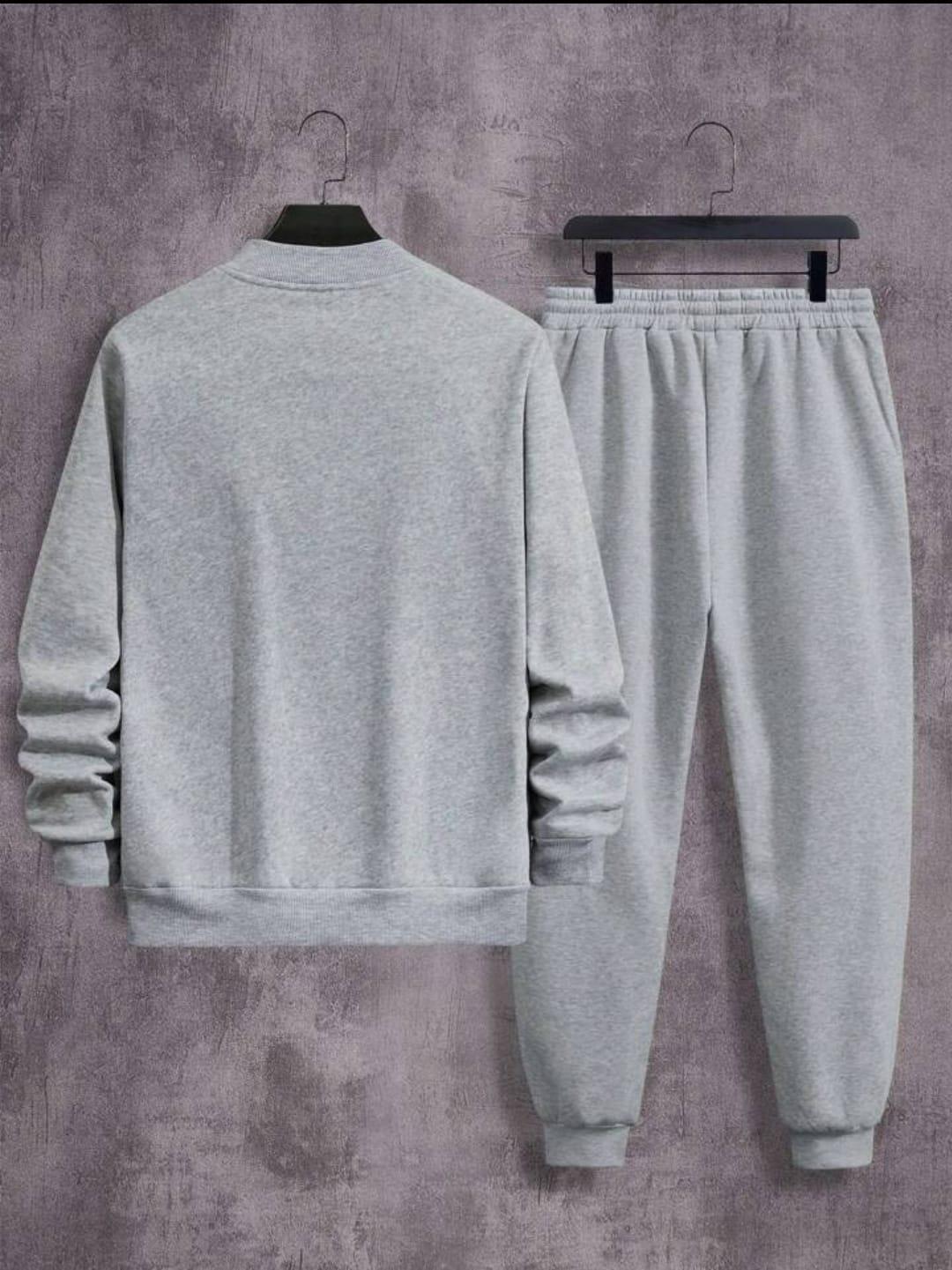 2 Pcs Men's Fleece Plain Zipper Track Suit at One Spot