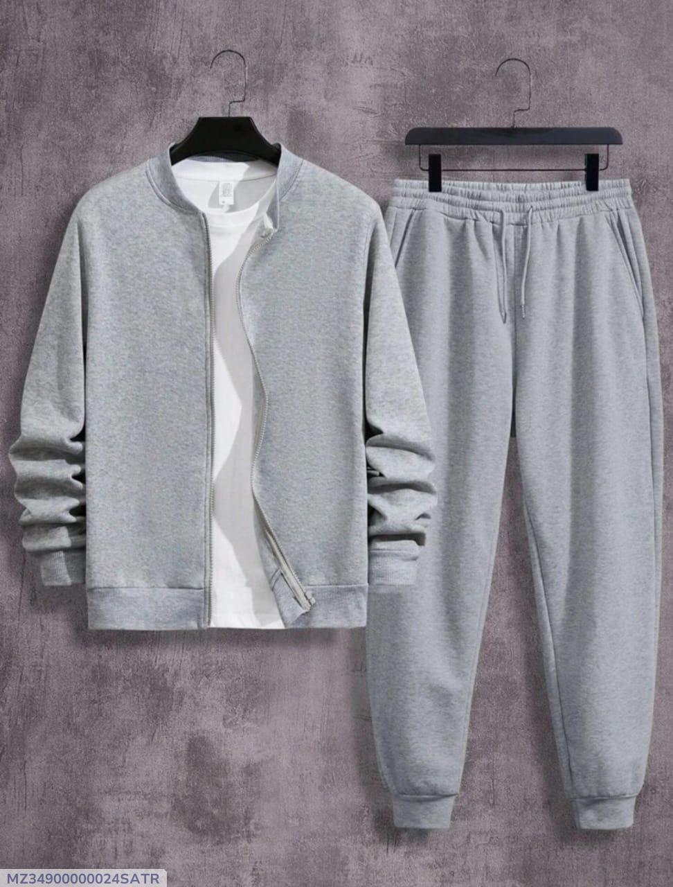 2 Pcs Men's Fleece Plain Zipper Track Suit at One Spot